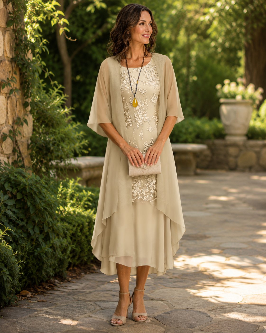Eleanor | Elegant Chiffon Two-Piece Dress Side