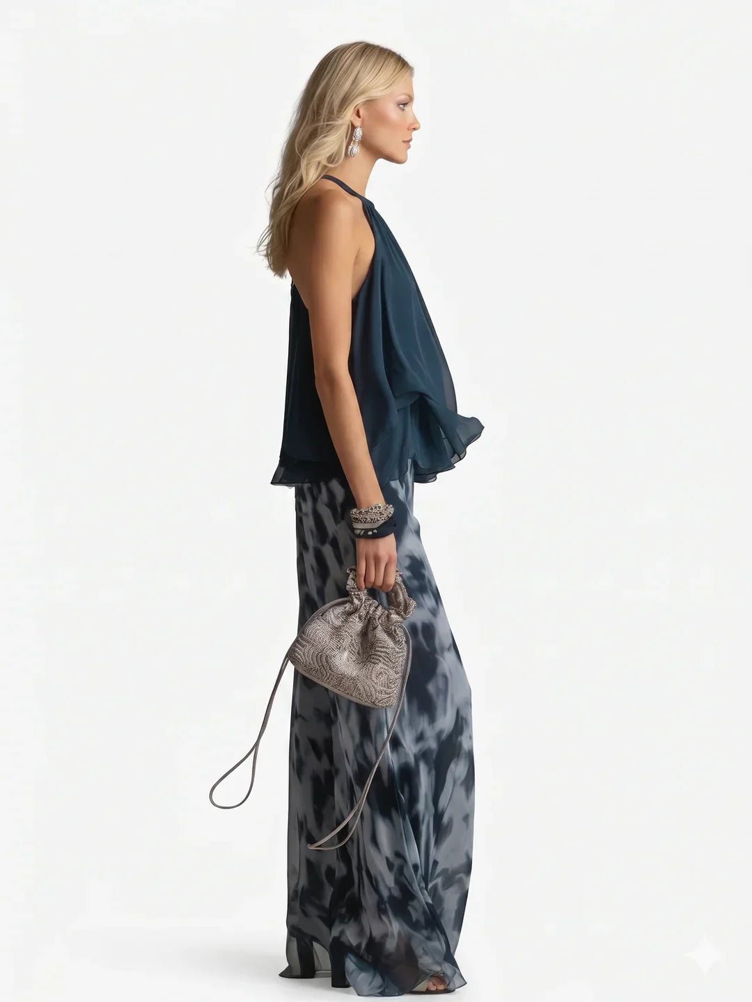 Elegant two-piece chiffon set Front
