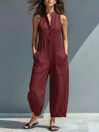 Harlow | Wide-Leg Button Cotton Jumpsuit Back