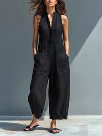 Harlow | Wide-Leg Button Cotton Jumpsuit Hero