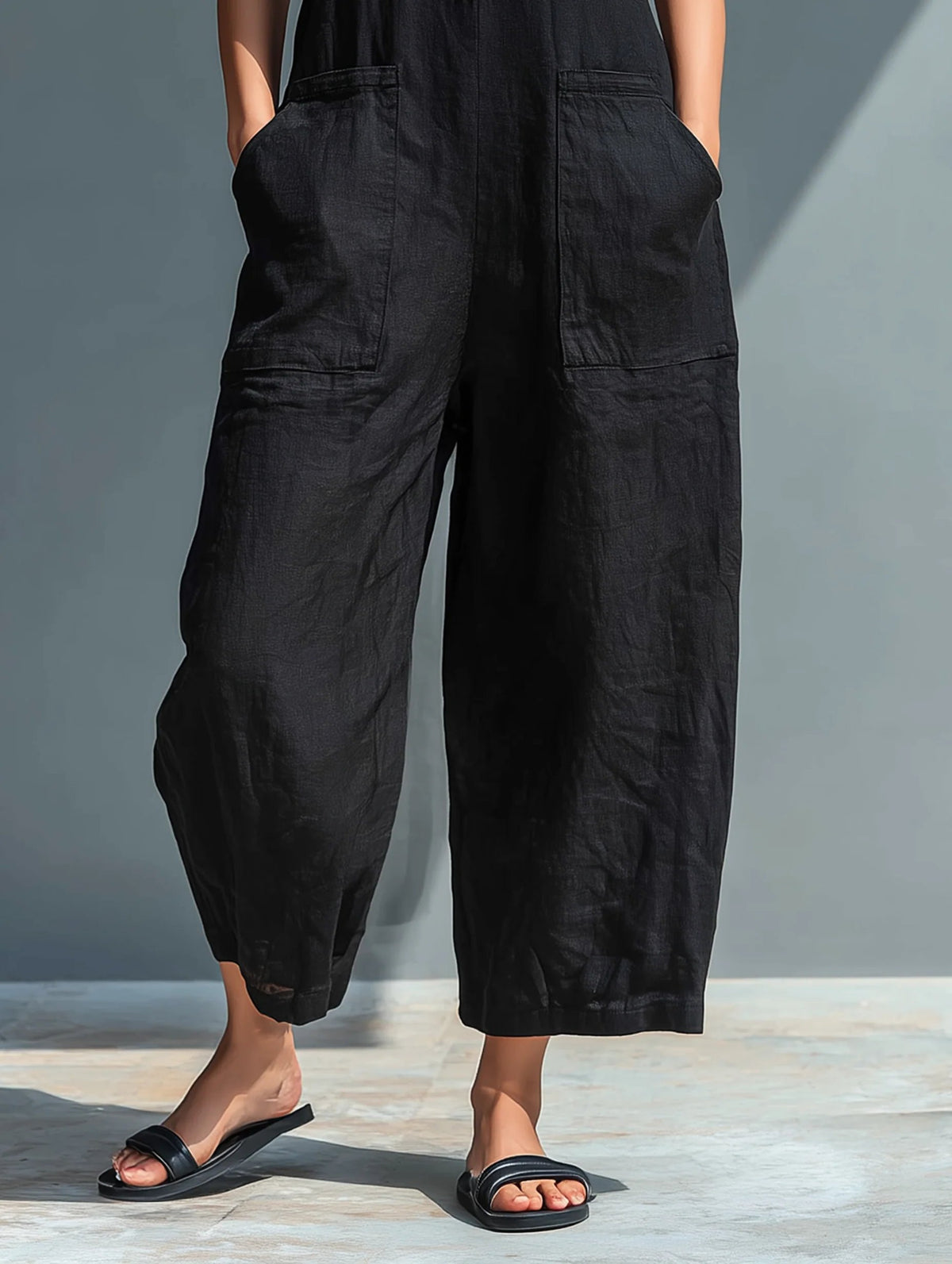 Harlow | Wide-Leg Button Cotton Jumpsuit Side
