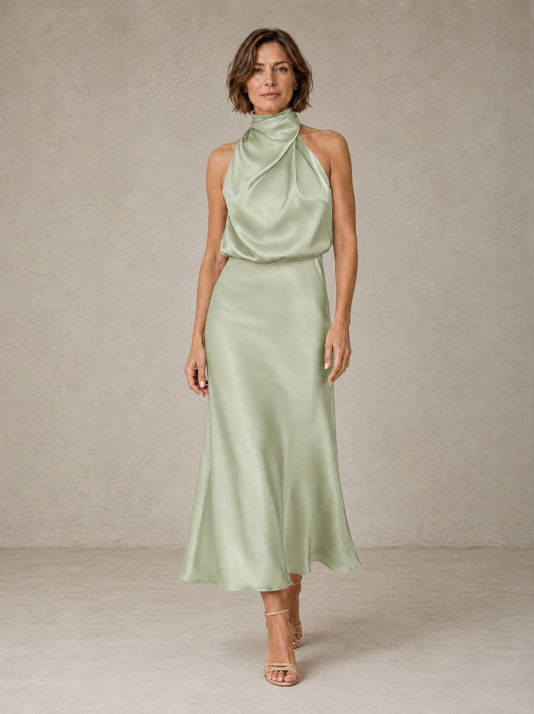 Harper | Halter Satin Evening Close Up