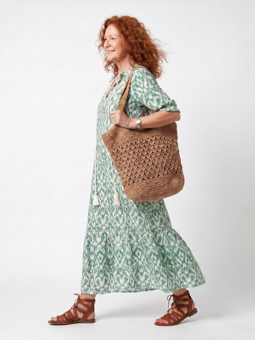 Ilara | Pattern V Neck Tassel Midi Dress Front