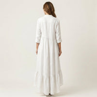 Jilana | Stand-Collar Button-Front Ruffle Hem Maxi Dress Front