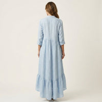 Jilana | Stand-Collar Button-Front Ruffle Hem Maxi Dress Side