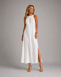 Jimena | Relaxed Embroidered Mandarin Collar Midi Dress Hero