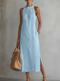 Jimena | Relaxed Embroidered Mandarin Collar Midi Dress Lifestyle