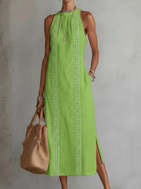 Jimena | Relaxed Embroidered Mandarin Collar Midi Dress Side