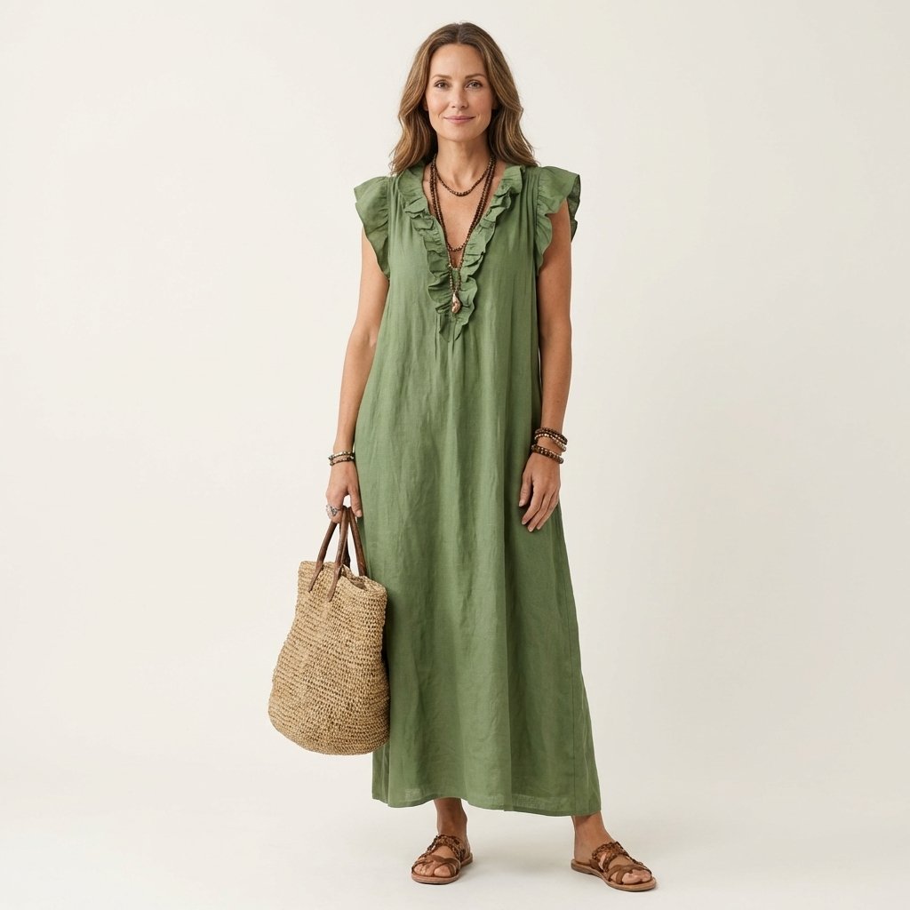 Josette | Ruffle V-Neck Maxi Dress Back