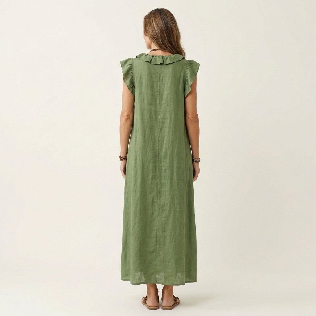 Josette | Ruffle V-Neck Maxi Dress Close Up