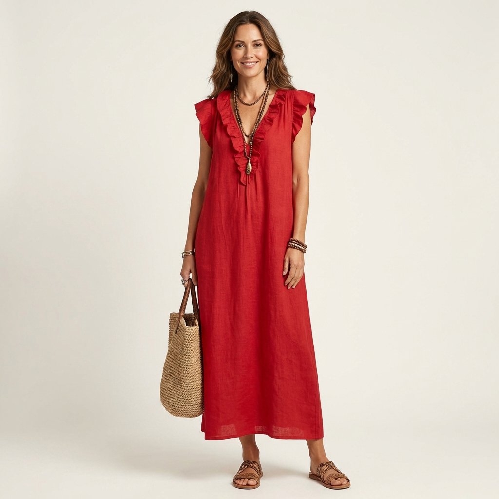 Josette | Ruffle V-Neck Maxi Dress Detail