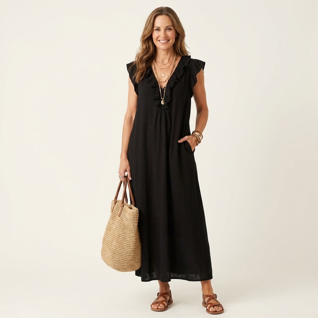 Josette | Ruffle V-Neck Maxi Dress Full