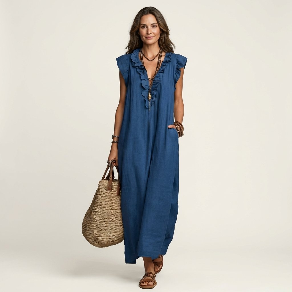 Josette | Ruffle V-Neck Maxi Dress Lifestyle