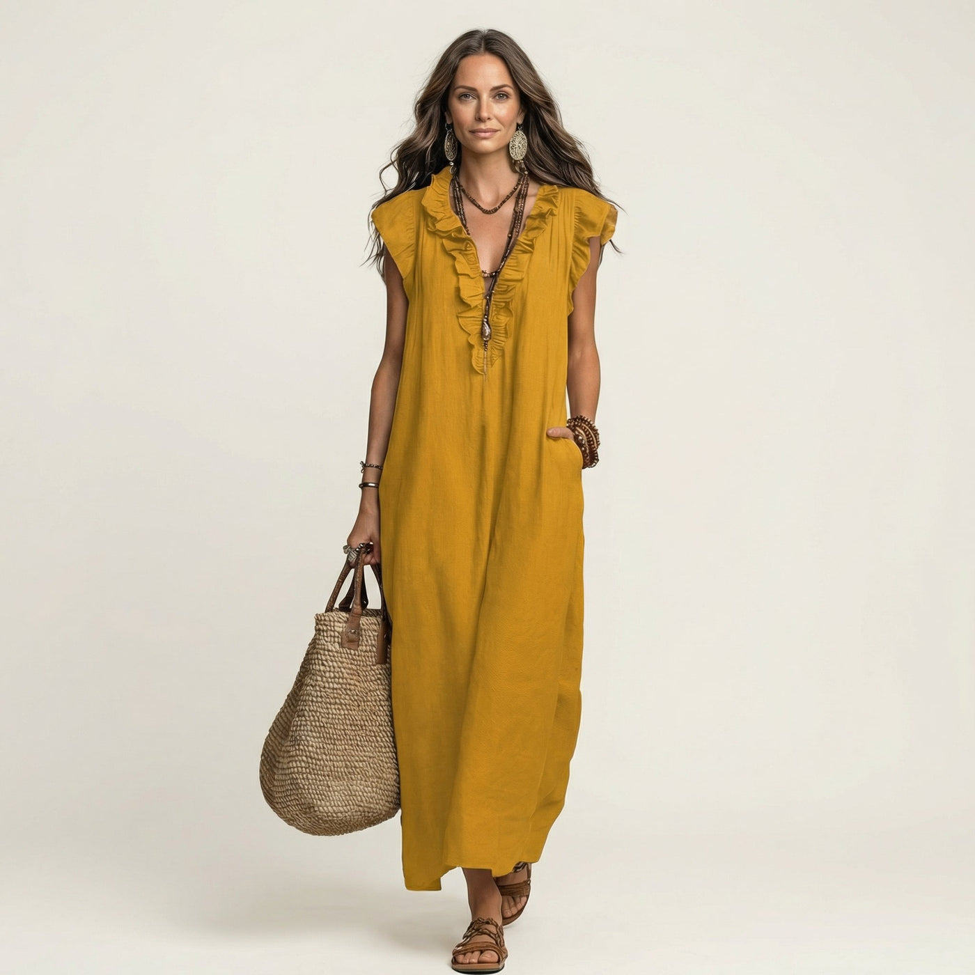 Josette | Ruffle V-Neck Maxi Dress View 13