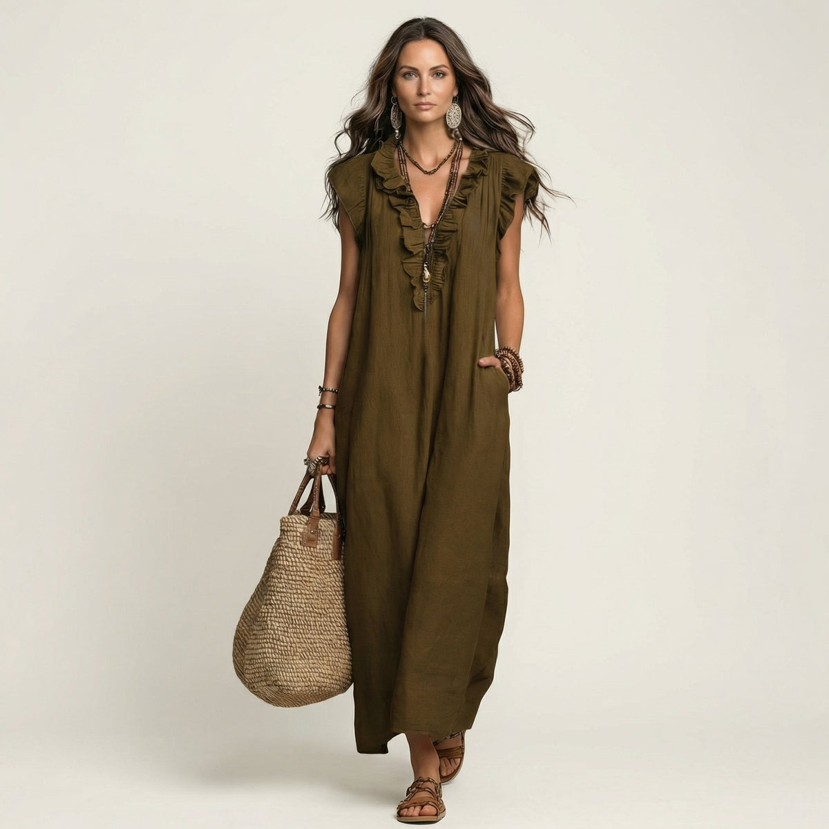 Josette | Ruffle V-Neck Maxi Dress View 14