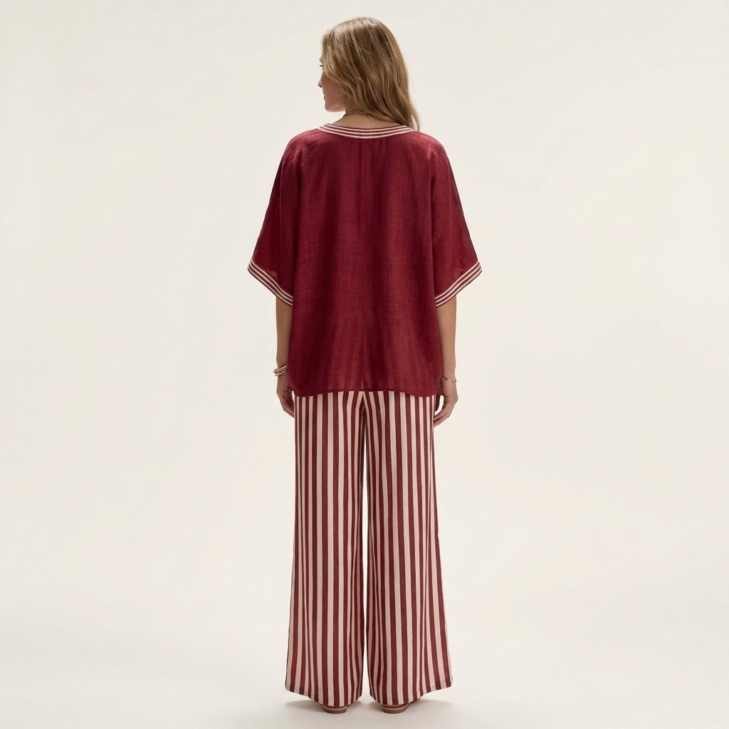 Juliana | V-Neck Varsity Top & Stripe Wide-Leg Set Alternate