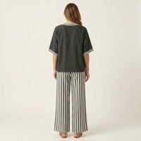 Juliana | V-Neck Varsity Top & Stripe Wide-Leg Set Angle
