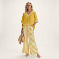 Juliana | V-Neck Varsity Top & Stripe Wide-Leg Set Back