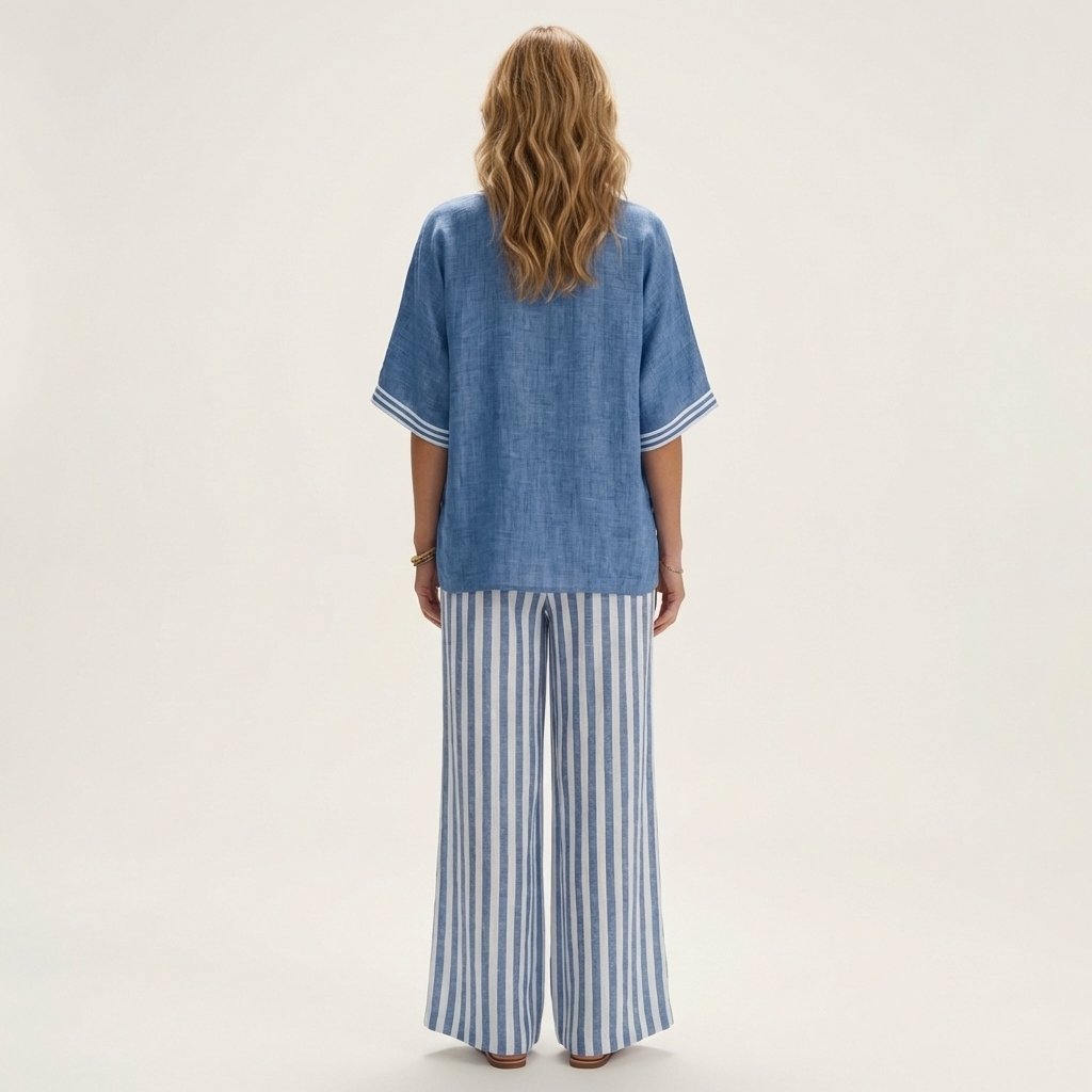 Juliana | V-Neck Varsity Top & Stripe Wide-Leg Set Front