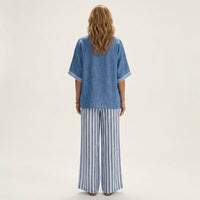Juliana | V-Neck Varsity Top & Stripe Wide-Leg Set Front