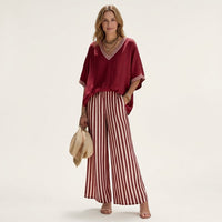 Juliana | V-Neck Varsity Top & Stripe Wide-Leg Set Full
