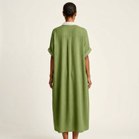 Kamira | Contrast-Collar Button-Front Short-Sleeve Maxi Shirt Dress Alternate