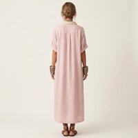 Kamira | Contrast-Collar Button-Front Short-Sleeve Maxi Shirt Dress Angle