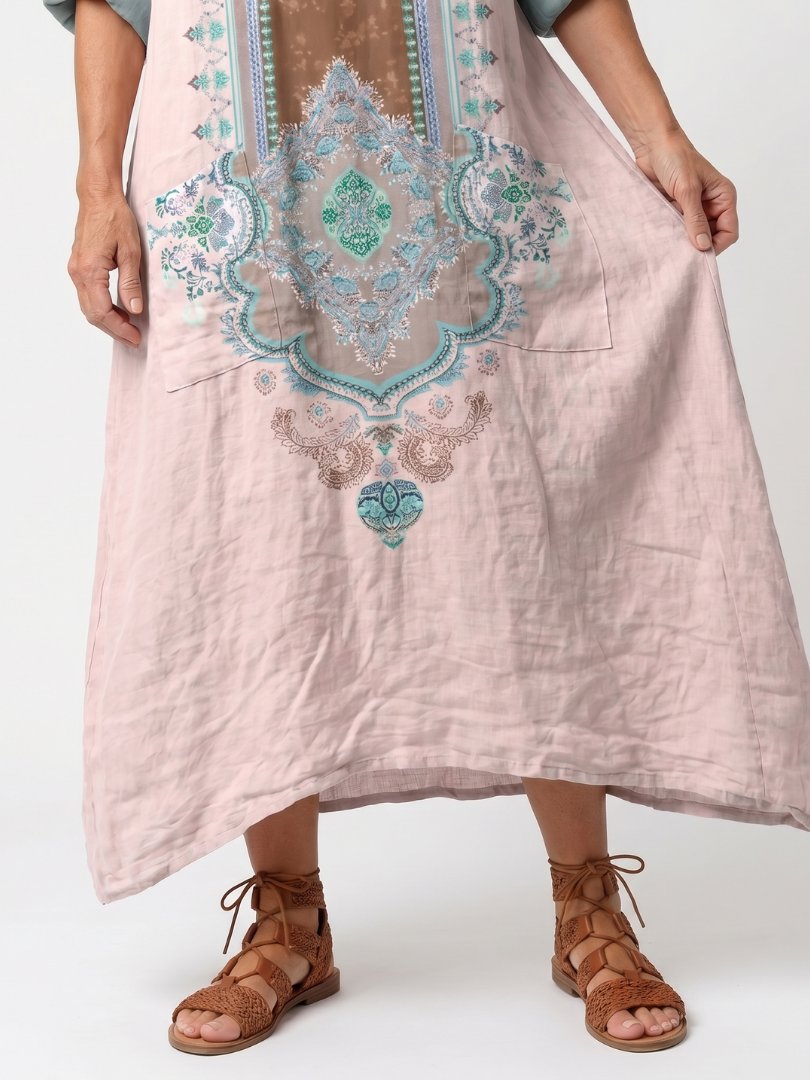 Kenza | Designer Panel Relaxed Pocket Midi Dress Front