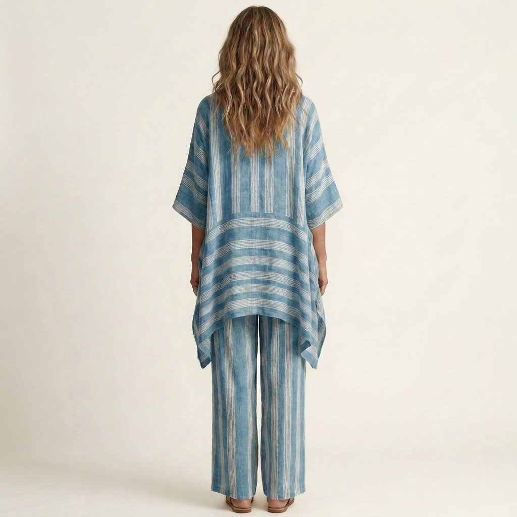 Kiara | Two-Piece Striped Cotton-Linen Set Angle