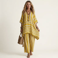 Kiara | Two-Piece Striped Cotton-Linen Set Back