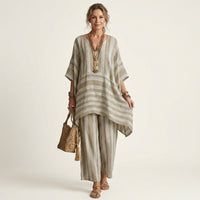 Kiara | Two-Piece Striped Cotton-Linen Set Detail