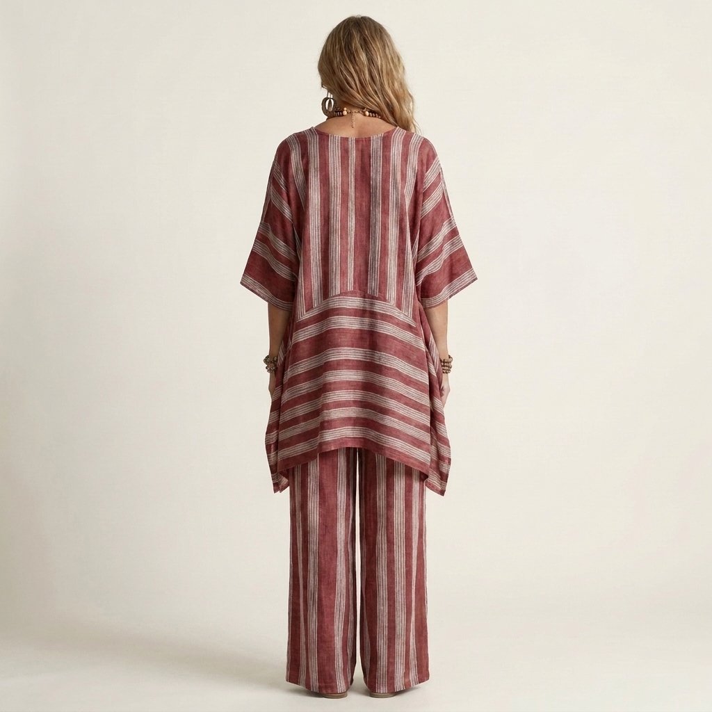 Kiara | Two-Piece Striped Cotton-Linen Set Front