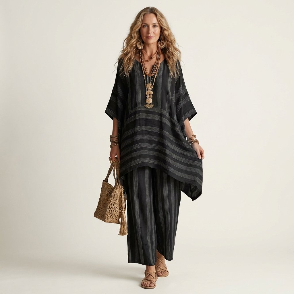 Kiara | Two-Piece Striped Cotton-Linen Set Full