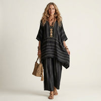 Kiara | Two-Piece Striped Cotton-Linen Set Full