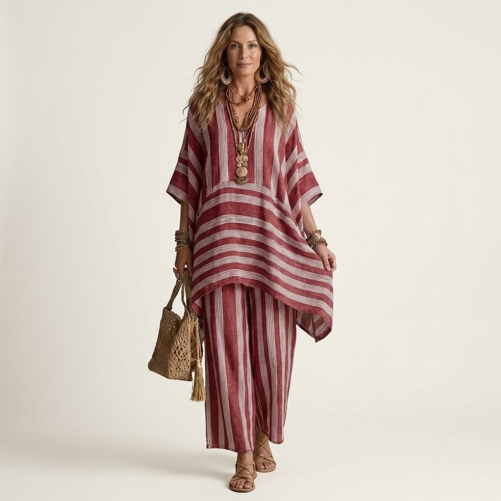 Kiara | Two-Piece Striped Cotton-Linen Set Hero