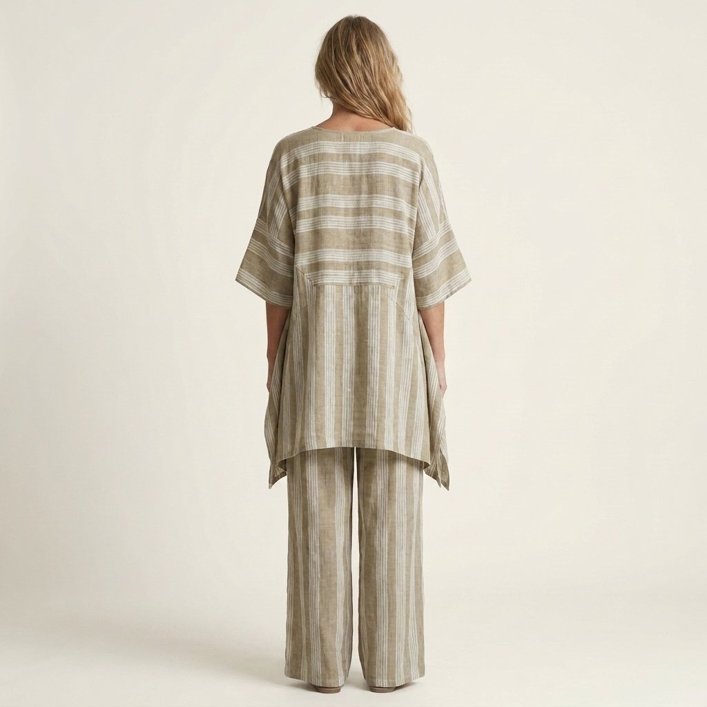 Kiara | Two-Piece Striped Cotton-Linen Set Side