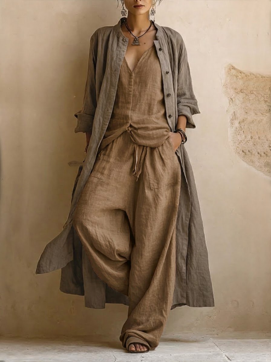 Letizia | Three-piece set with long boho cardigan Front