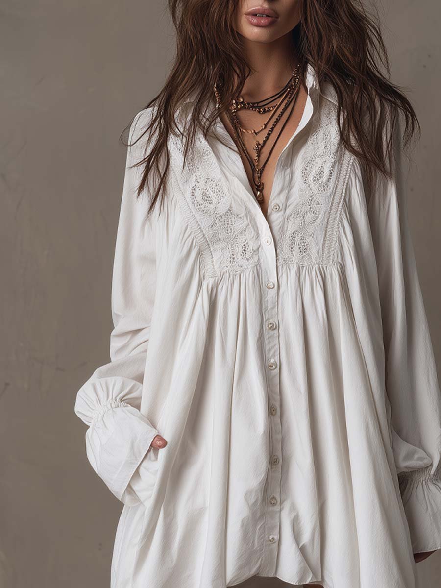 Lucia | Lace Detail Shirt Dress Close Up