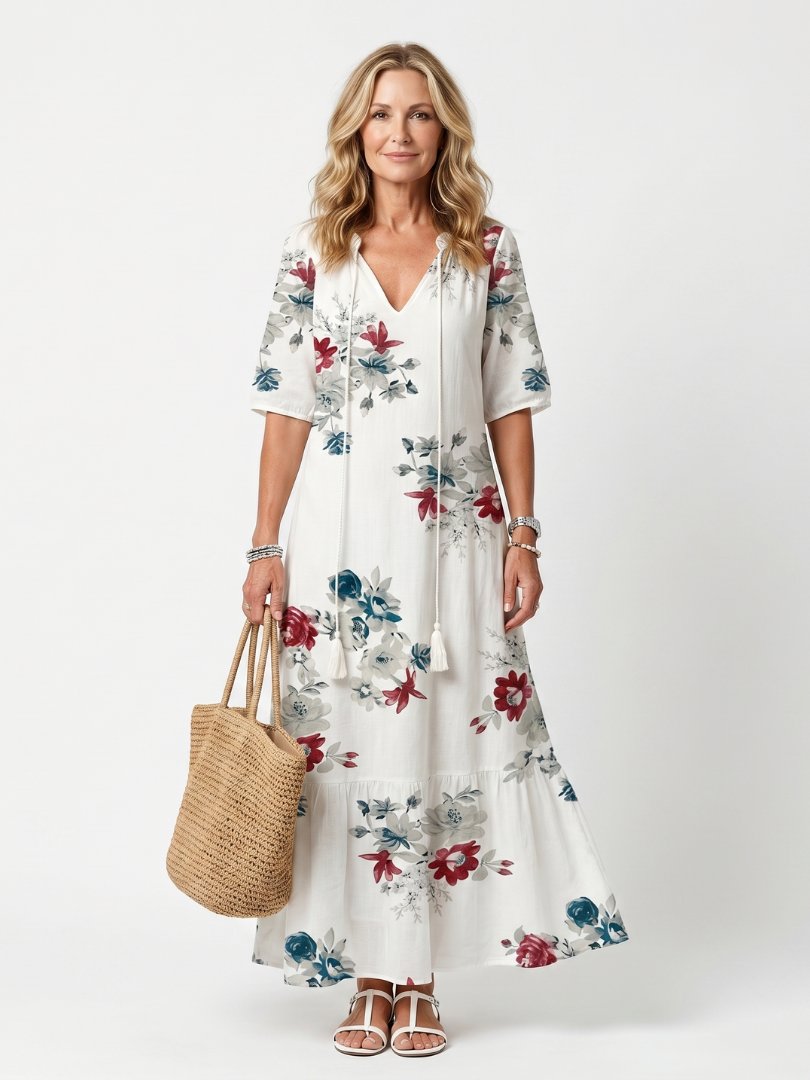 Maeva | Scattered Floral Tassel Tie Midi Dress Hero