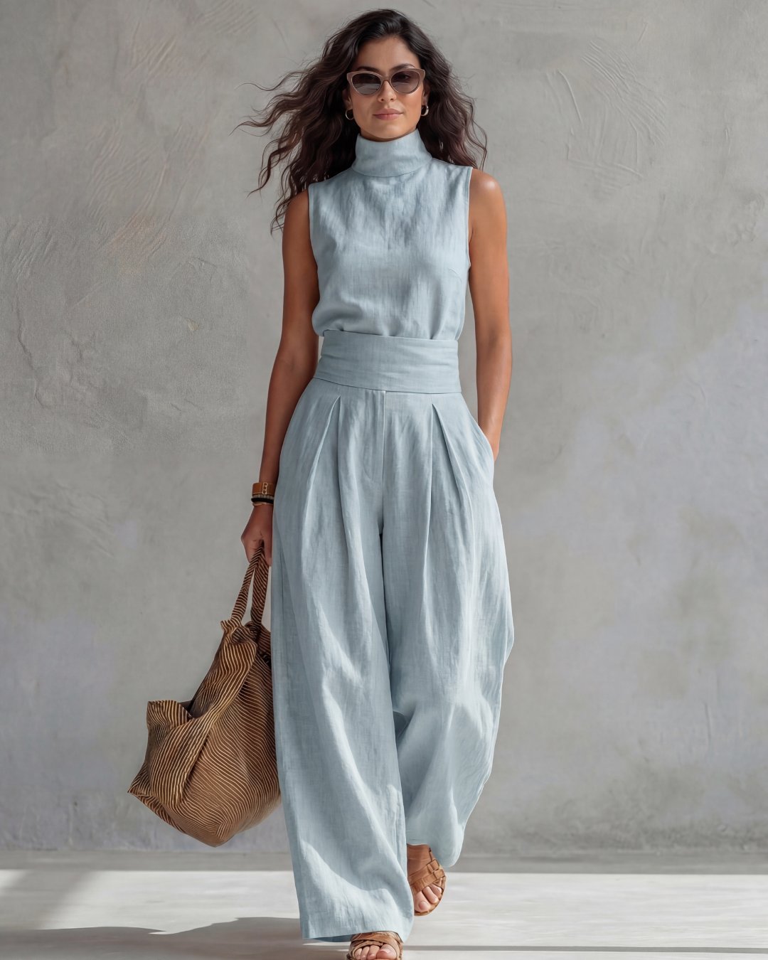 Maria | Elegant Wide Leg Pants and Top Set Detail
