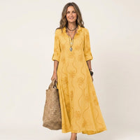 Mariam | Cotton-Linen Maxi Dress with Tonal Floral Embroidery Back