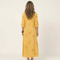 Mariam | Cotton-Linen Maxi Dress with Tonal Floral Embroidery Close Up