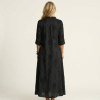 Mariam | Cotton-Linen Maxi Dress with Tonal Floral Embroidery Side