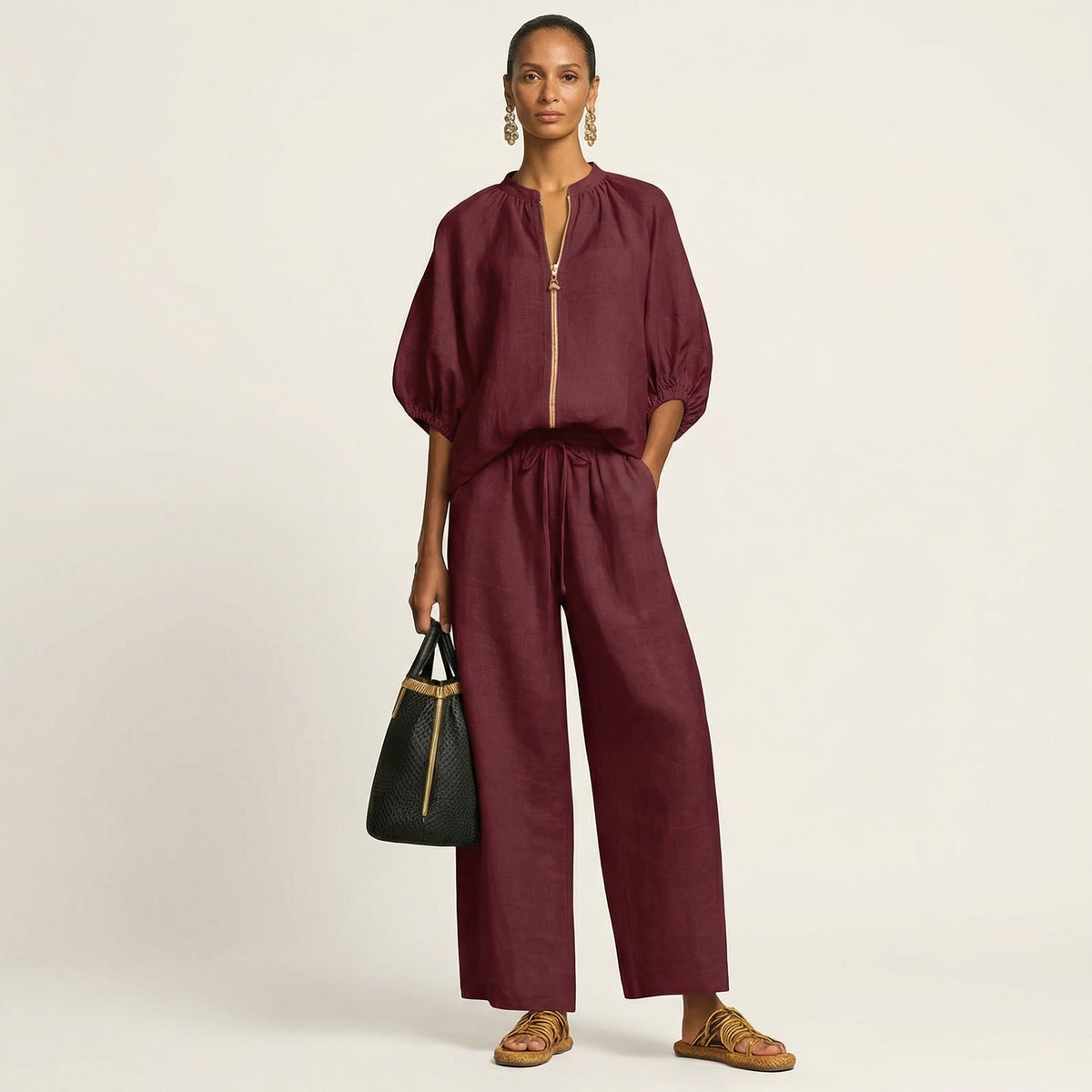 Marlowe | Zipper-Front Puff Sleeve Set View 11