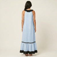 Mayline | Sleeveless Ruffle-Neck Contrast-Trim Maxi Dress Side