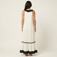 Mayline | Sleeveless Ruffle-Neck Contrast-Trim Maxi Dress View 12