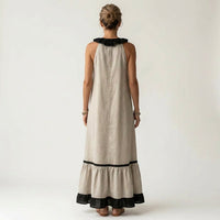Mayline | Sleeveless Ruffle-Neck Contrast-Trim Maxi Dress View 14
