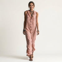 Mirabell | Hooded Button-Front Sleeveless Maxi Dress Detail
