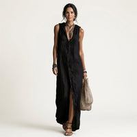 Mirabell | Hooded Button-Front Sleeveless Maxi Dress Full