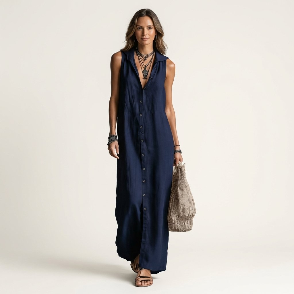 Mirabell | Hooded Button-Front Sleeveless Maxi Dress Hero